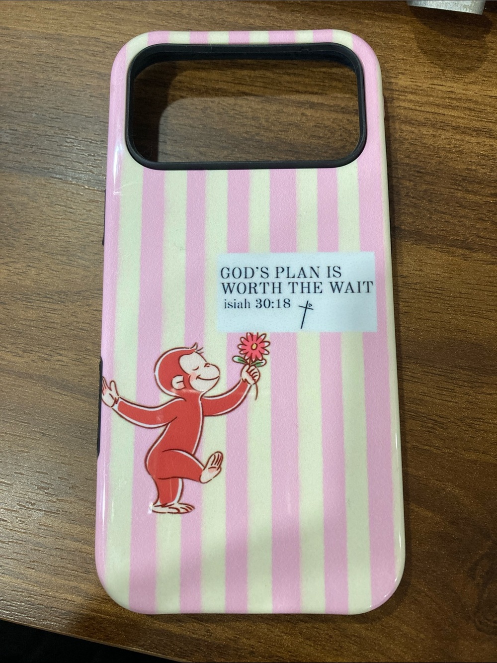 Pink Striped Phone Case with Playful Monkey and Inspirational Quote